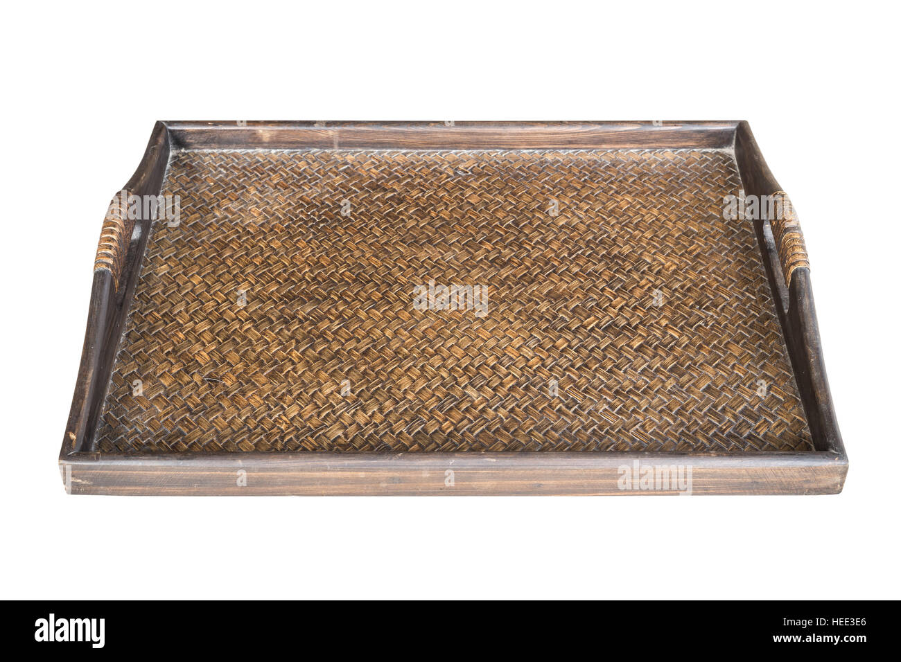 Détail de bambou fait main sombre bac texture tissu isolé sur fond blanc Banque D'Images