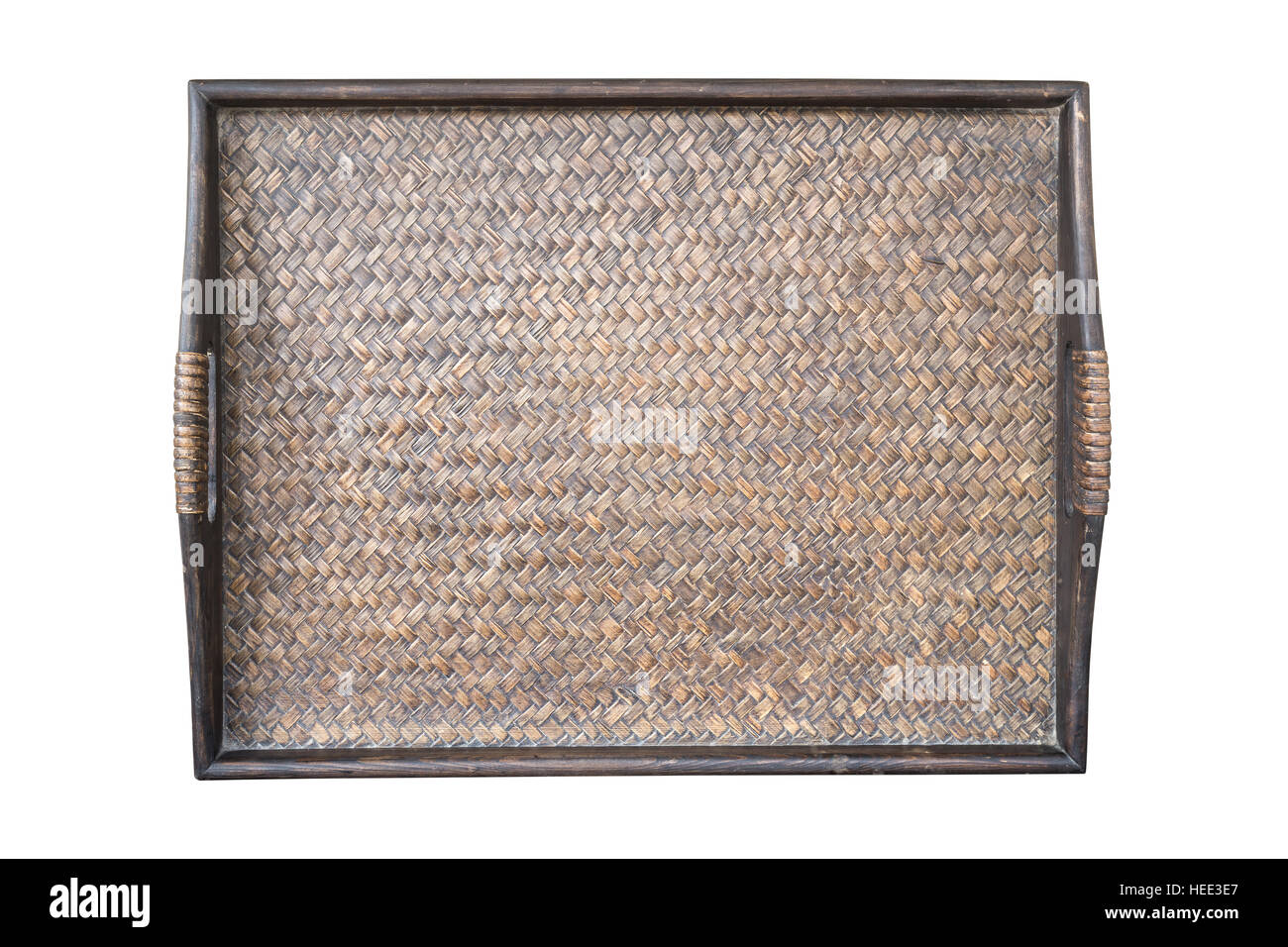 Détail de bambou fait main sombre bac texture tissu isolé sur fond blanc Banque D'Images