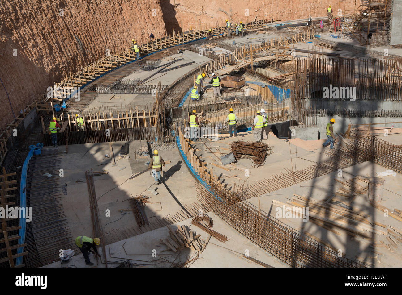 Construction de l'usine de traitement des eaux usées de As-Samra à Aqaba, Jordanie. Banque D'Images