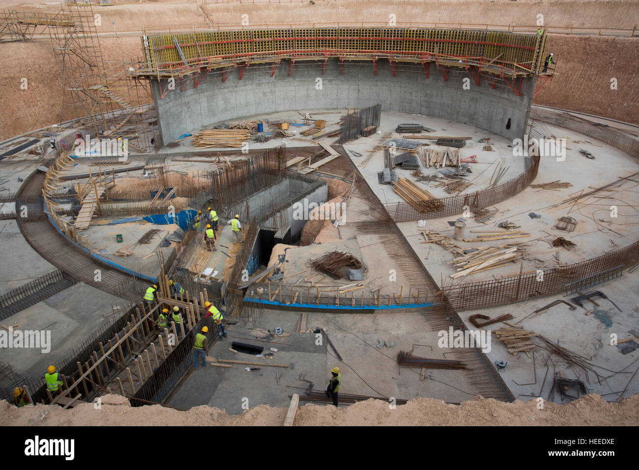 Construction de l'usine de traitement des eaux usées de As-Samra à Aqaba, Jordanie. Banque D'Images
