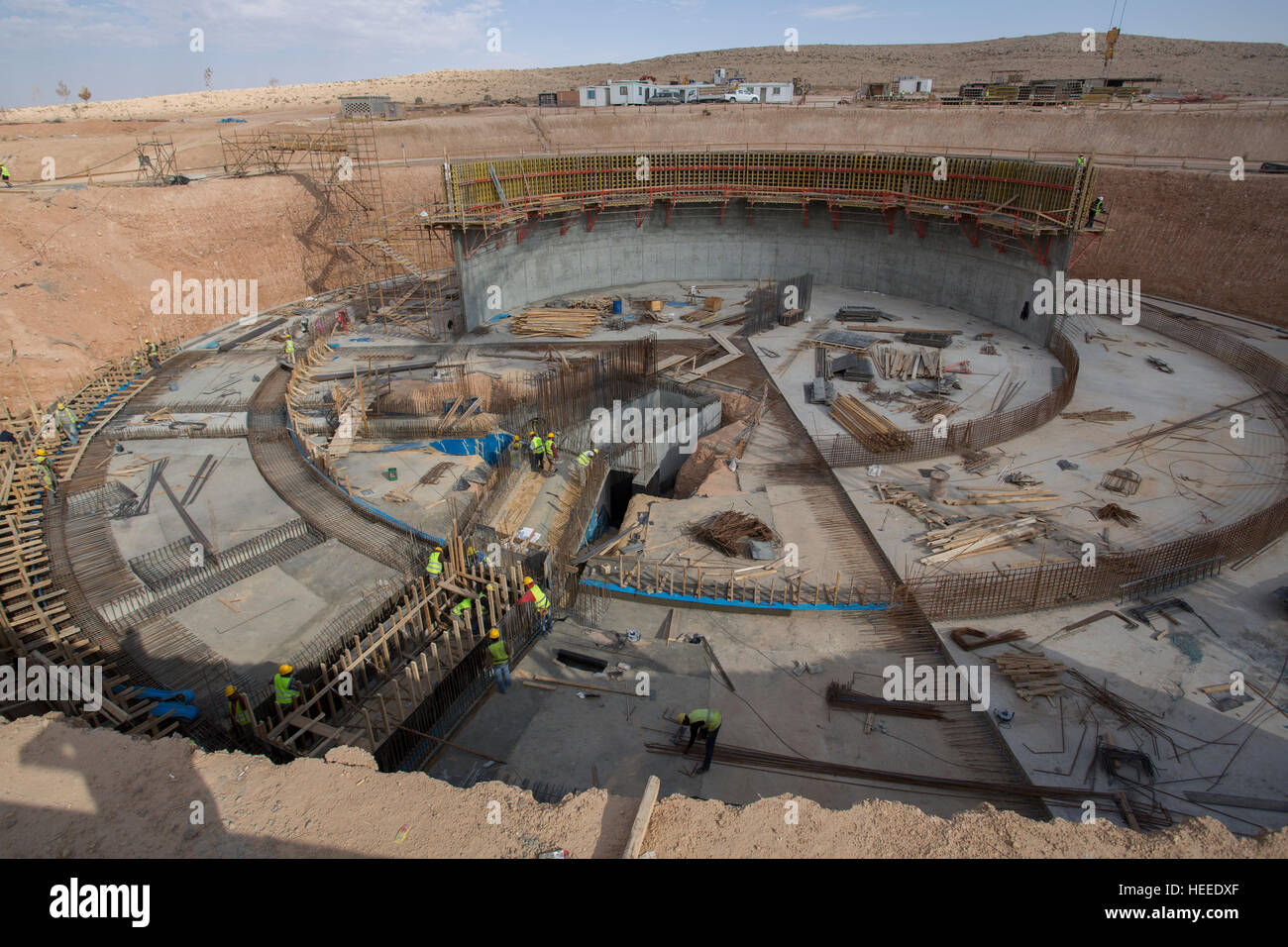 Construction de l'usine de traitement des eaux usées de As-Samra à Aqaba, Jordanie. Banque D'Images