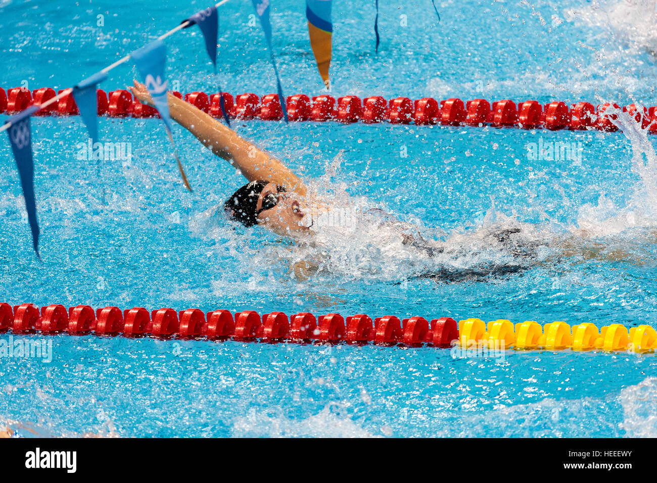 Rio de Janeiro, Brésil. 7 août 2016. Kathleen Baker (USA) qui se font concurrence sur le 100m dos à la demi-finale des Jeux Olympiques d'été de 2016. ©Pa Banque D'Images