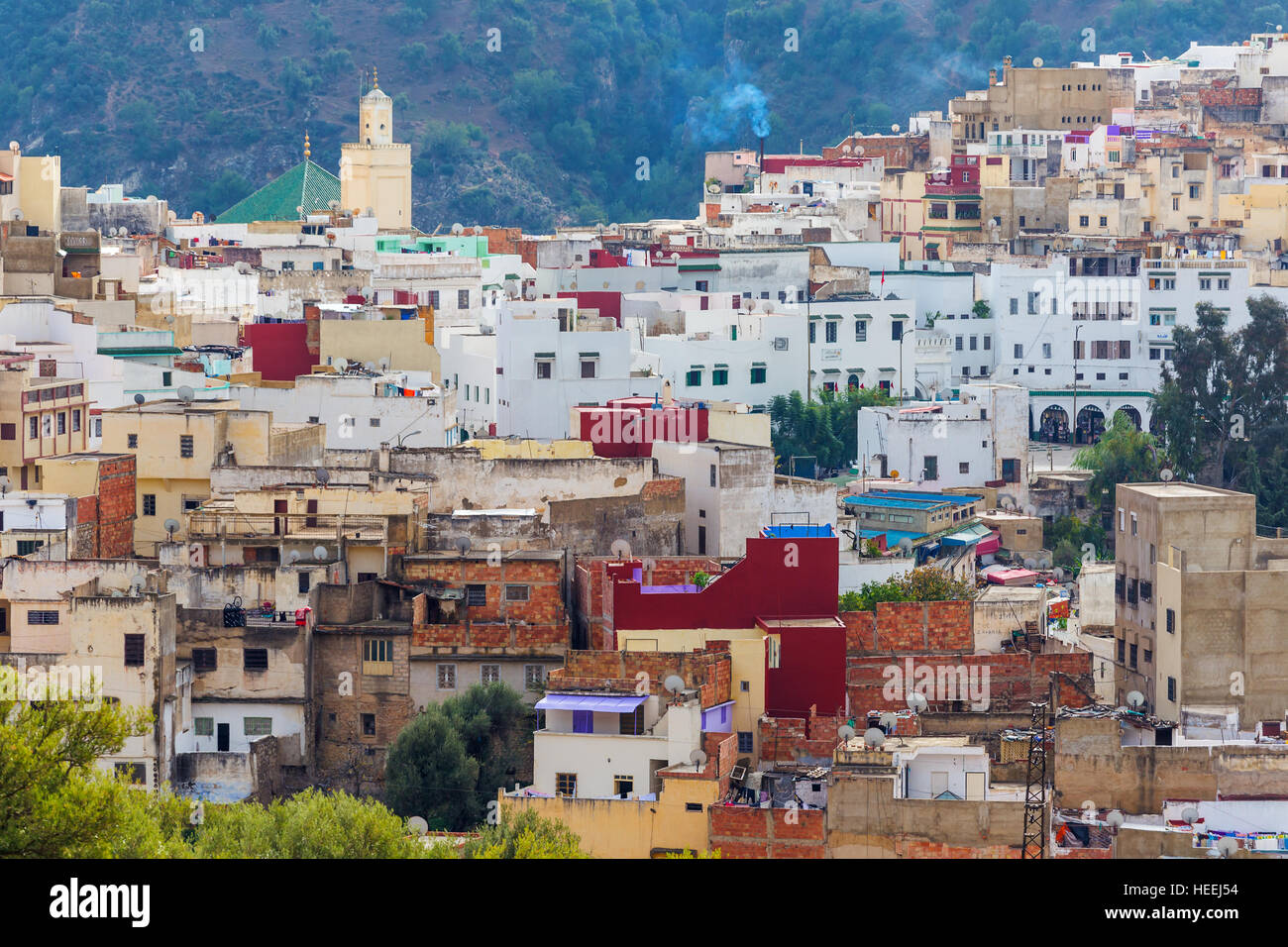 Vue de la ville, Moulay Idriss, Maroc Banque D'Images