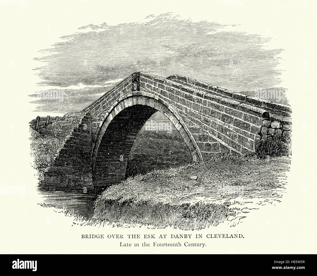Pont médiéval de la rivière Esk à Danby à Cleveland, fin 14e siècle Banque D'Images