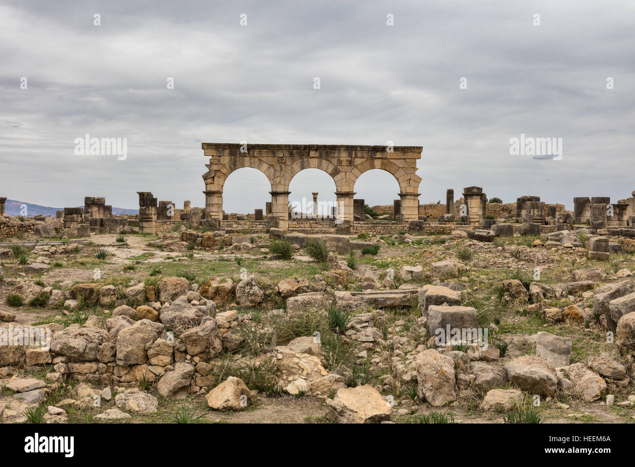 Vestiges romains, Volubilis, Maroc Banque D'Images