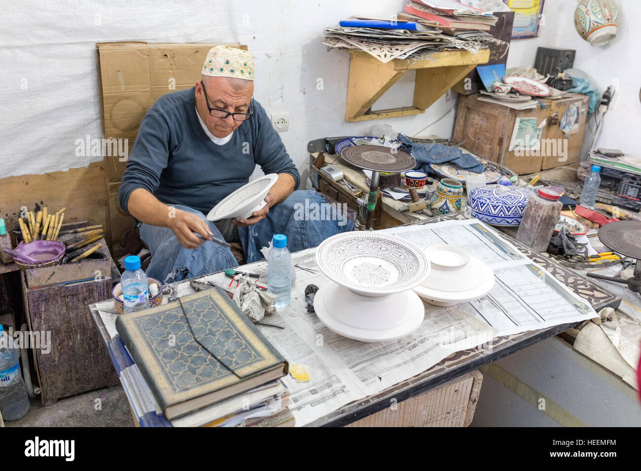 Usine de poterie, Fes, Maroc Banque D'Images