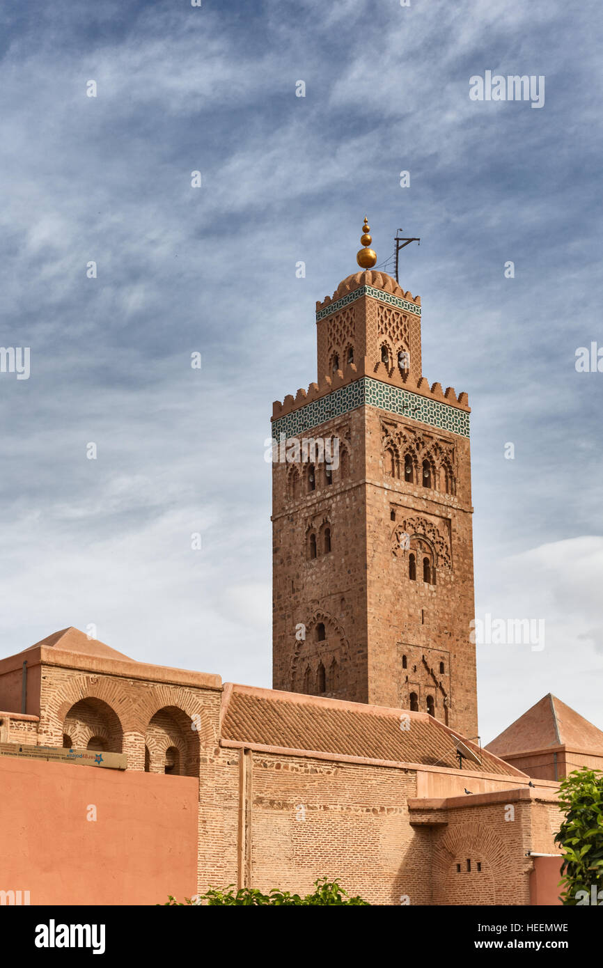 Minaret de la Koutoubia (1146-1196), Marrakech, Maroc Banque D'Images