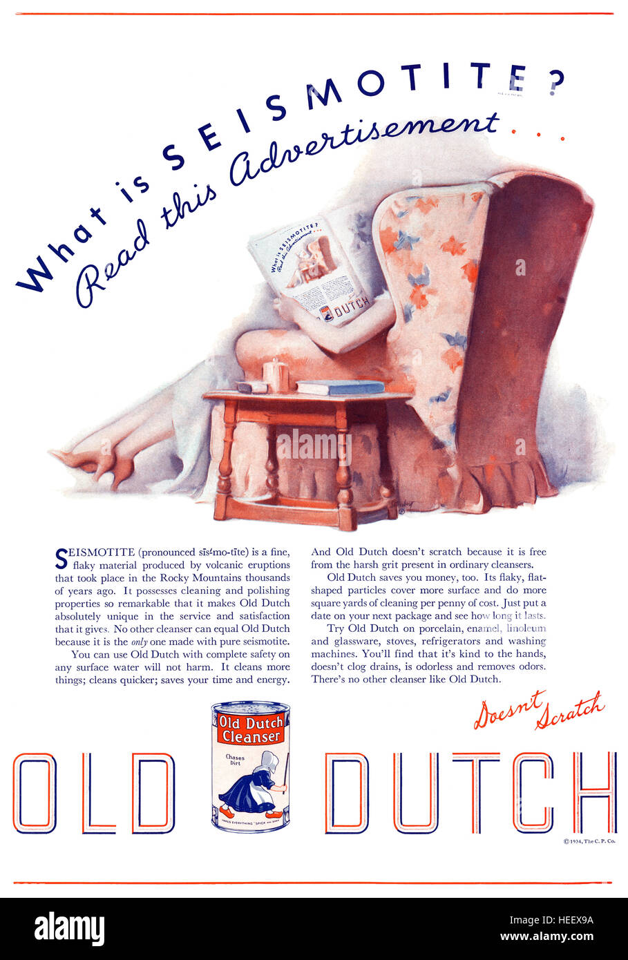 1934 publicité américaine pour Old Dutch Cleanser Banque D'Images