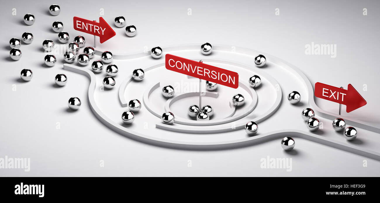 3d illustration d'un entonnoir de conversion avec l'entrée et à la sortie, concept d'affaires ou de marketing des câbles au prix de vente, l'image horizontale. Banque D'Images