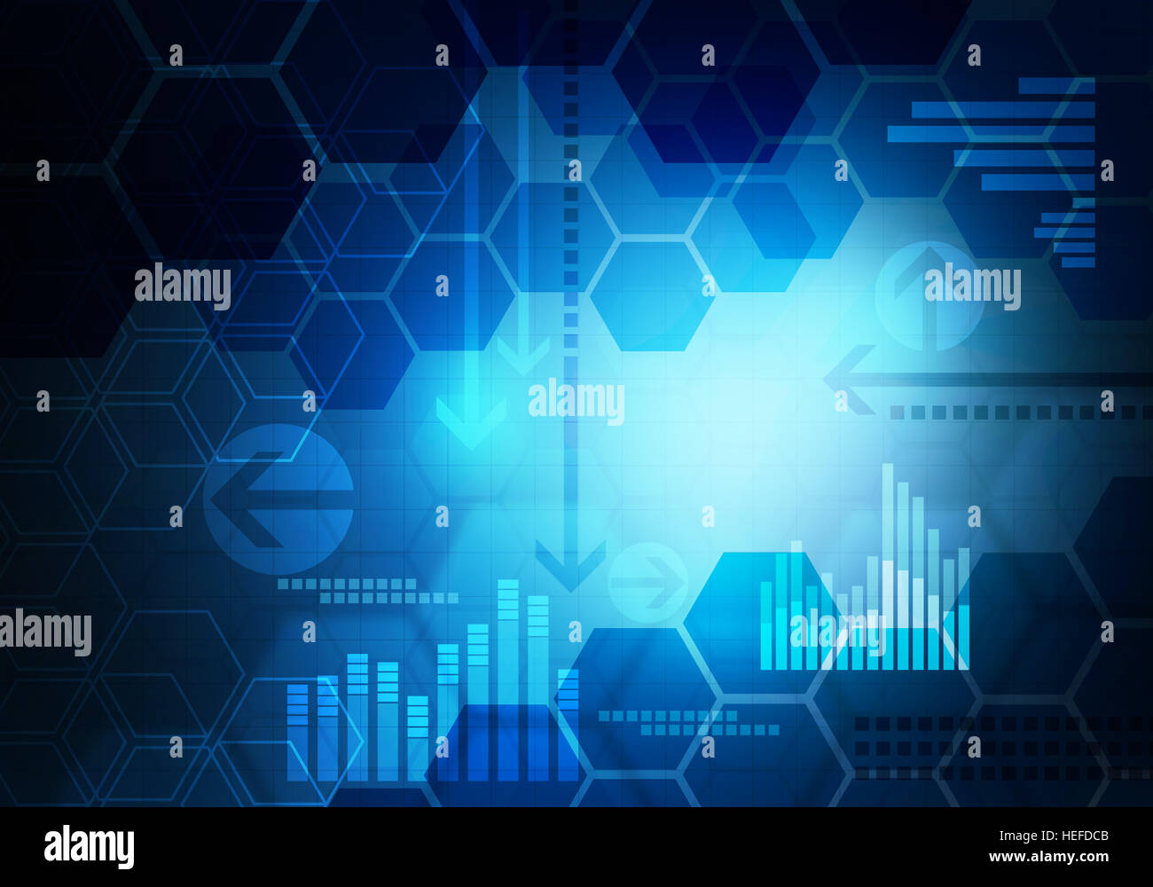 Image gradiented conceptuel numérique à rayures hexagonale avec la flèche arrière-plan de technologie d'entreprise et des graphiques Banque D'Images