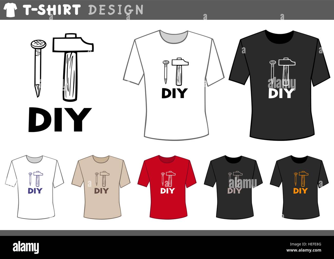 Illustration du modèle de Design de T-Shirt avec marteau et clou et texte DIY Illustration de Vecteur