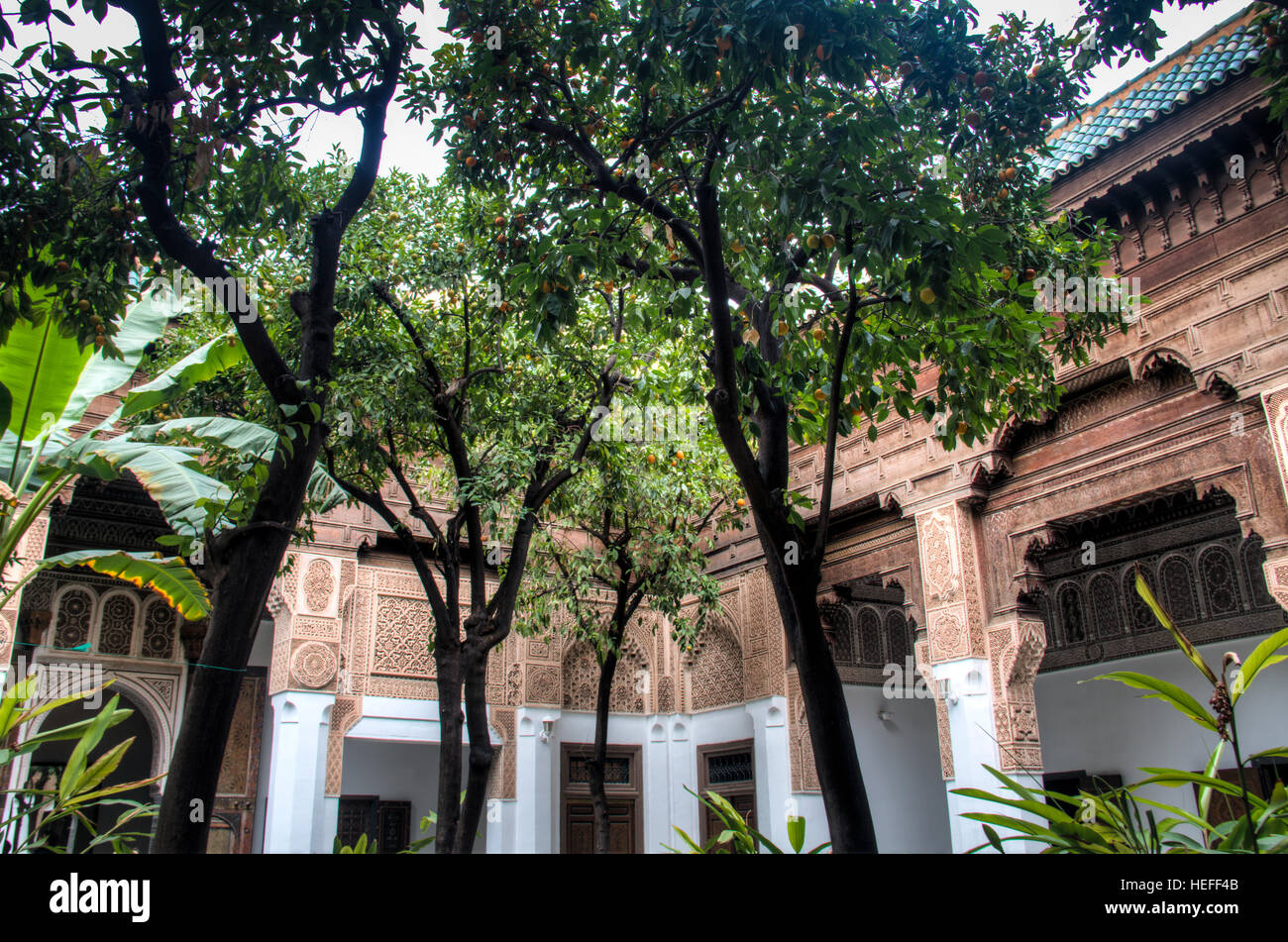 À l'intérieur de l'ancien palais de Bahia, l'une des principales attractions de Marrakech en Morocoo Banque D'Images