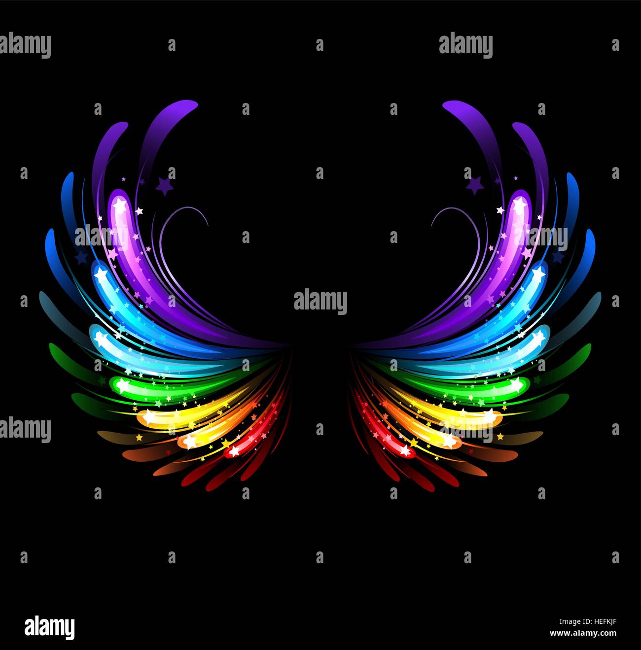 Ailes, peintes avec des éclats colorés sur fond noir Illustration de Vecteur