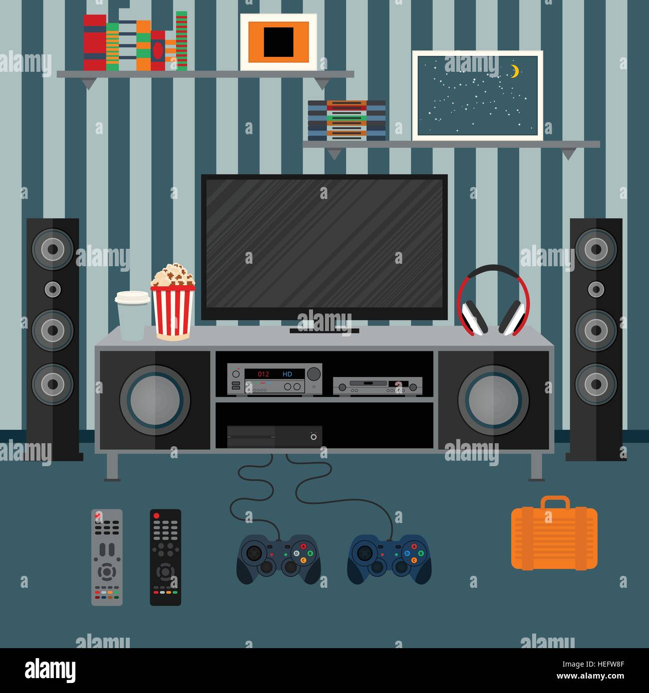 Appartement d'illustration vectorielle avec un home cinéma Illustration de Vecteur