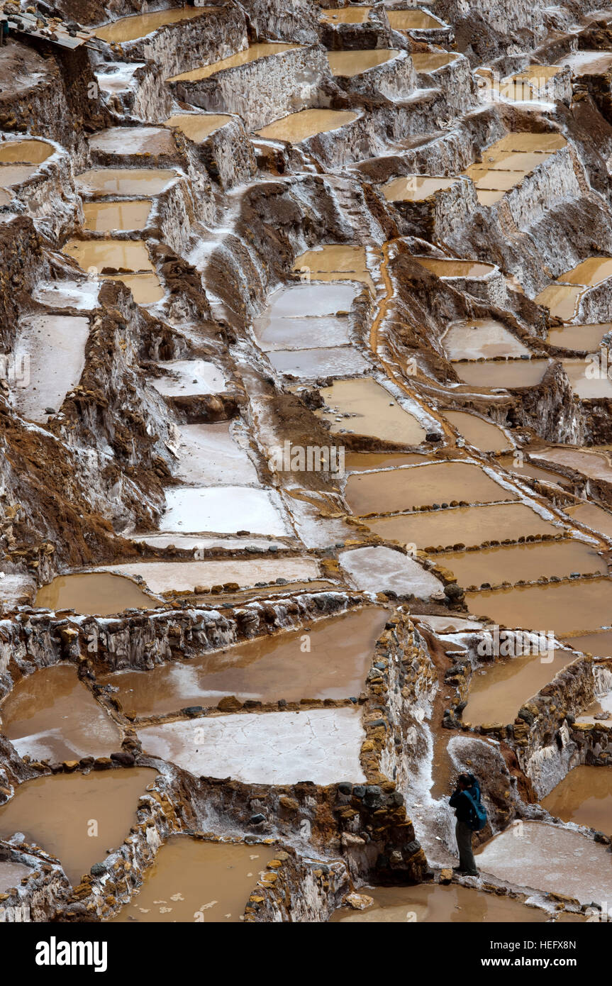 Les salines de Maras la Vallée Sacrée près de Cuzco. Maras est une ville dans la Vallée Sacrée des Incas, à 40 kilomètres au nord de Cuzco, dans le Cuzco Regio Banque D'Images