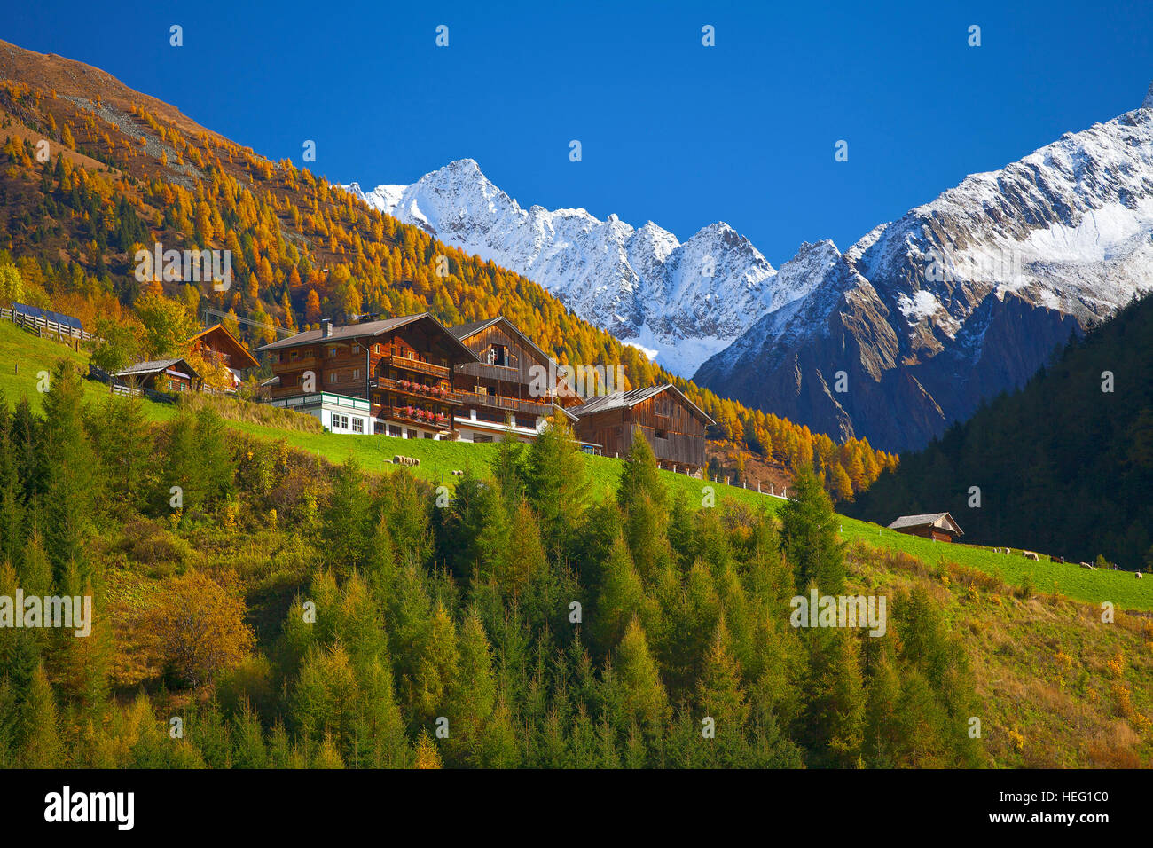 Autriche, Tyrol, Kals (village) de GroÃŸglockner (montagne), de fermes dans le Lesachtal Banque D'Images