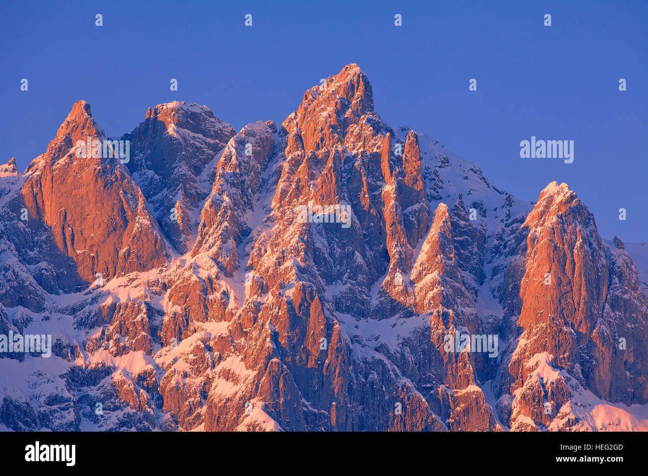 Autriche, Tyrol, Wilder Kaiser (montagne), Ackerlspitze (montagne) dans la lumière du soir Banque D'Images
