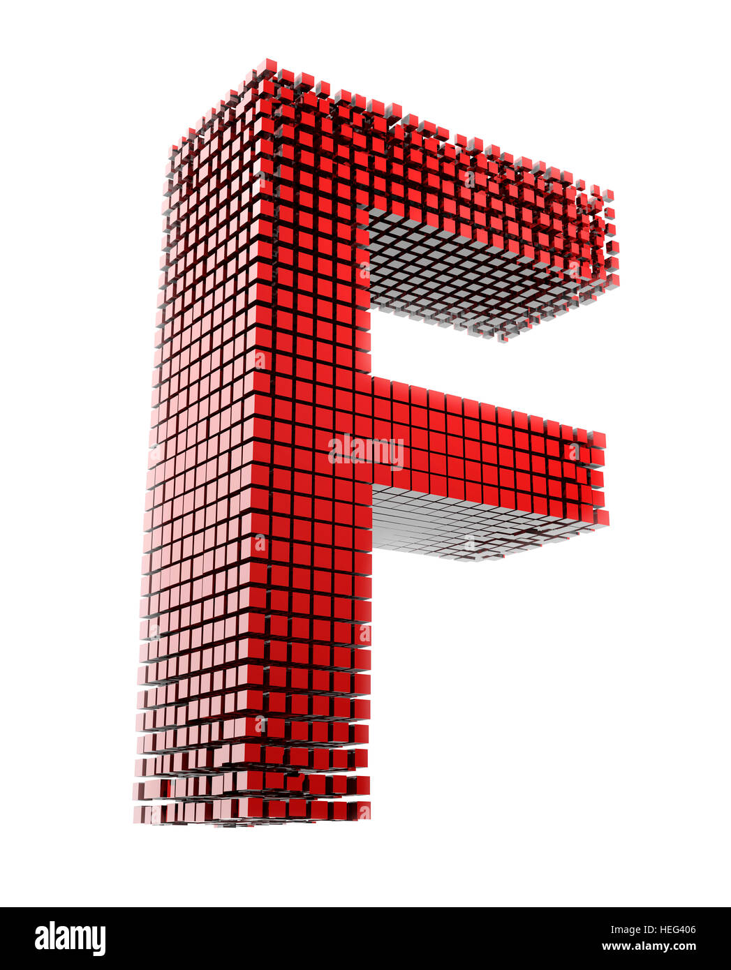 Buchstabe F en 3D numérique fragmentiert matériel rotem vor weißem Hntergrund Banque D'Images