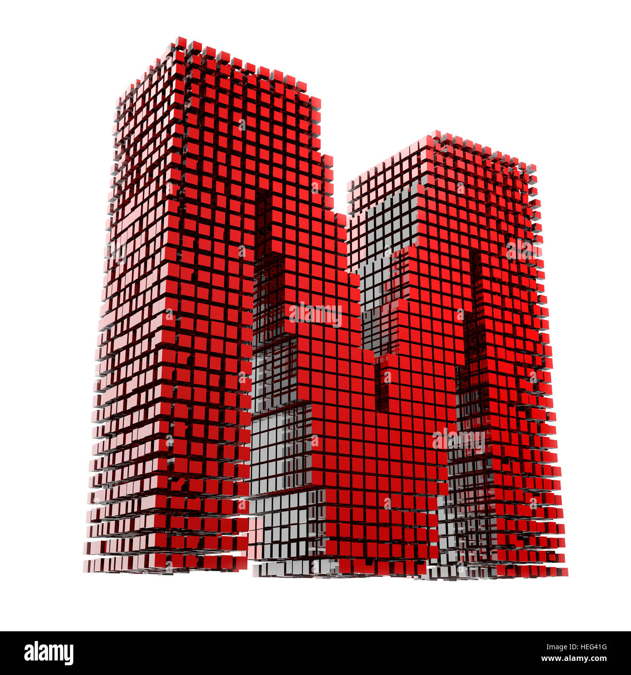 Buchstabe M en 3D numérique fragmentiert matériel rotem vor weißem Hntergrund Banque D'Images