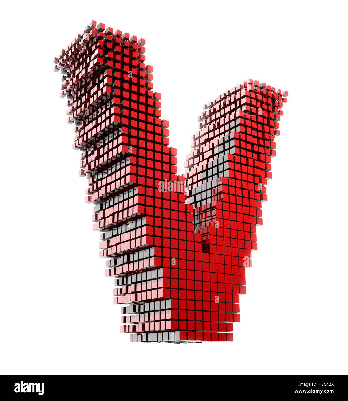 Buchstabe 3D V dans fragmentiert numérique matériel rotem vor weißem Hntergrund Banque D'Images