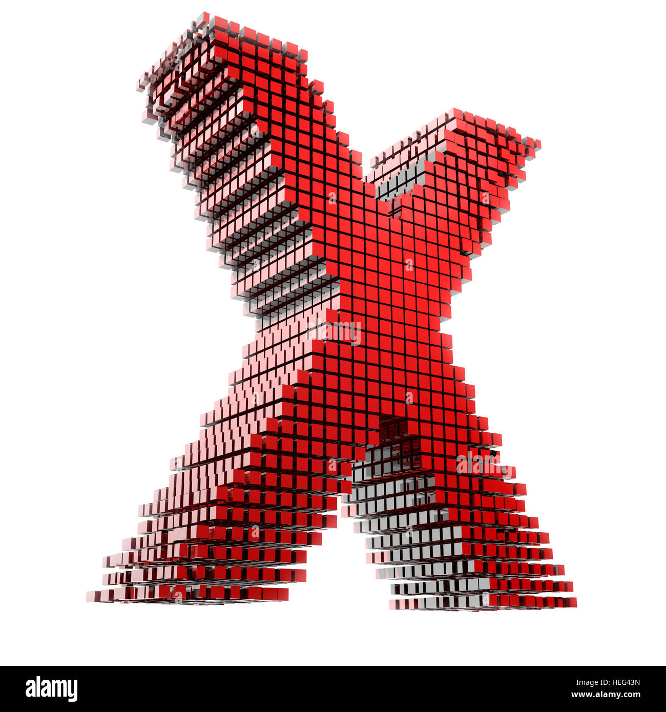 Buchstabe X en 3D numérique fragmentiert matériel rotem vor weißem Hntergrund Banque D'Images