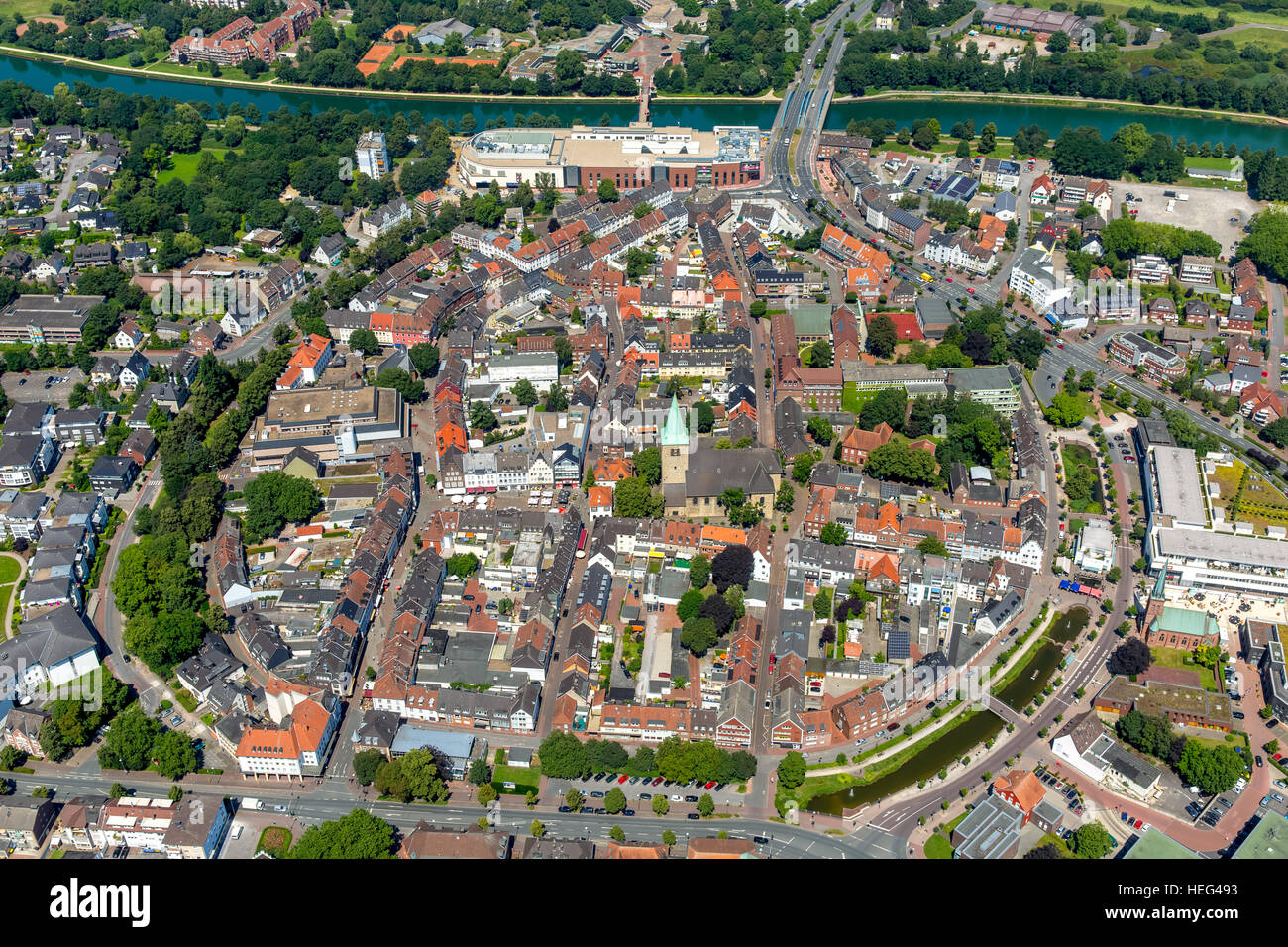 Vue aérienne de Dorsten, avec mur ouest, mur Sud, Ouest, Sud et Est de grabens, fossés, centre-ville de cercle, Ruhr Banque D'Images