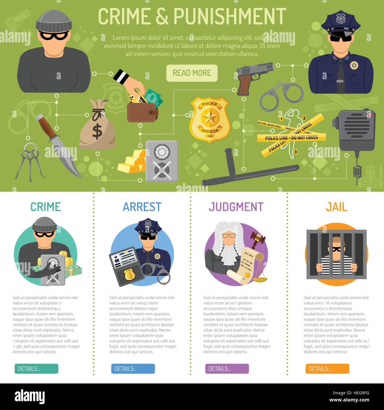 Crime et châtiment des infographies Illustration de Vecteur