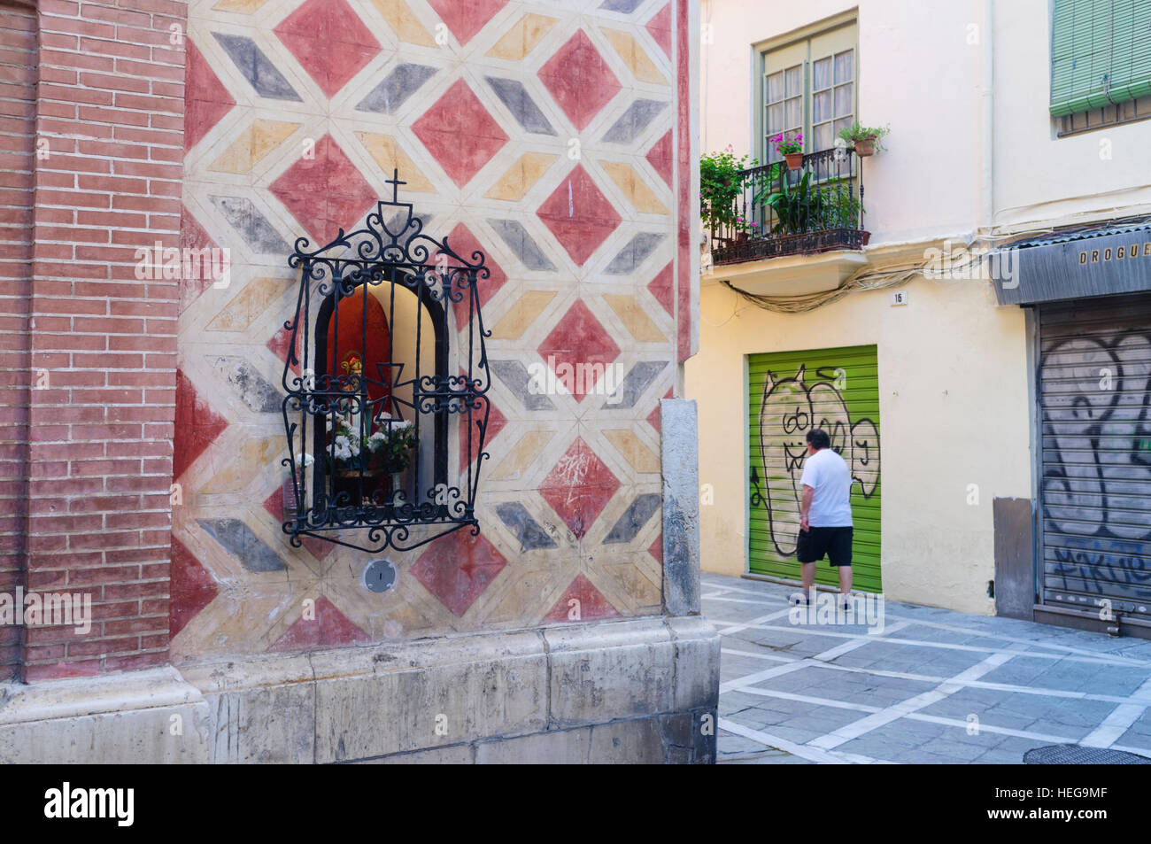 Scène de rue à l'église de San Juan, Malaga, Andalousie, espagne. Banque D'Images