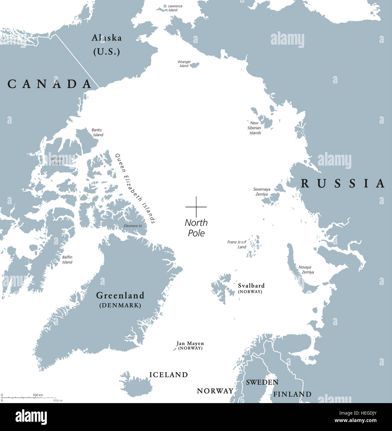 Carte Politique De La Region De L Arctique Region Polaire Autour Du Pole Nord A L Extremite Nord De La Terre L Ocean Arctique Sans Glace Photo Stock Alamy