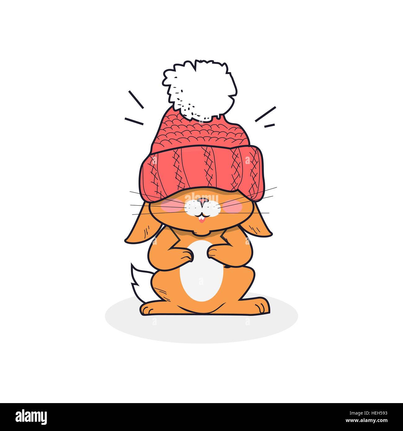 Dans red hat lièvre gris design isolés à plat. Cute cute cartoon animal gray bunny funny pet, chef hare, dessin, mascotte de l'image Illustration de Vecteur