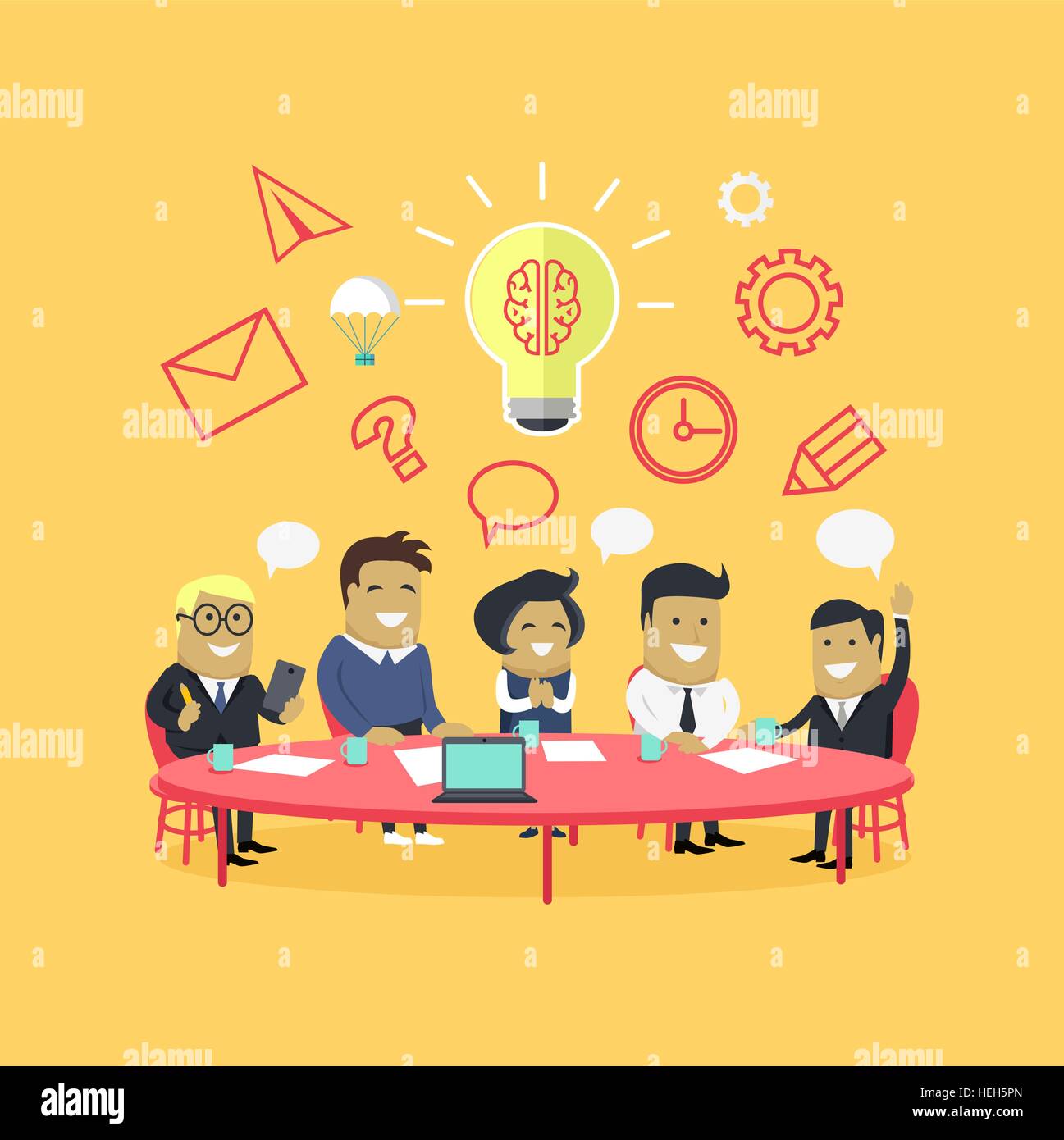 Réunion d'information et de discussion. Réunion d'affaires, de conférences et de réunions, la présentation d'affaires, bureau d'équipe, de l'équipe Illustration de Vecteur