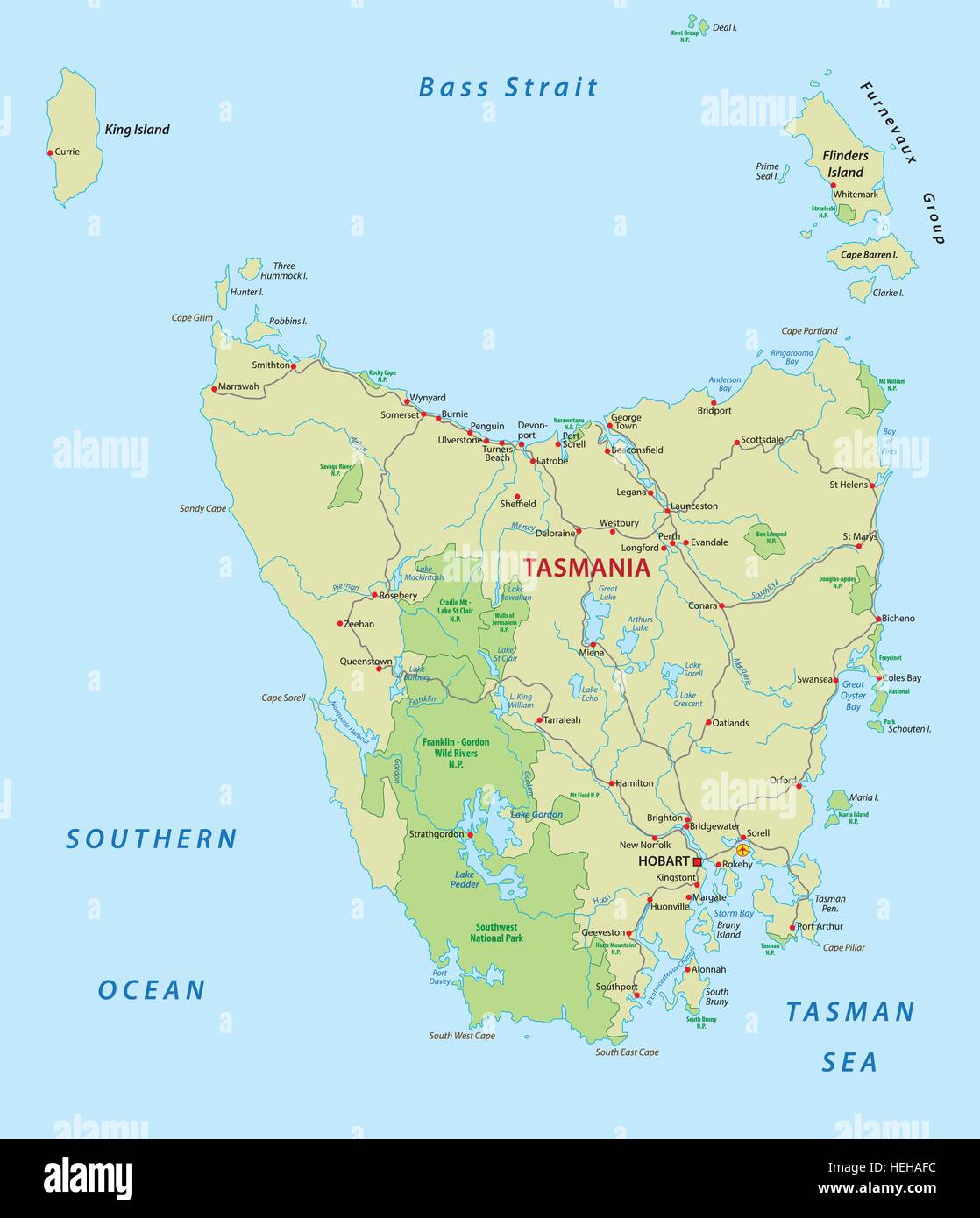 Carte de la route vectoriel Iseland Australie Tasmanie Illustration de Vecteur