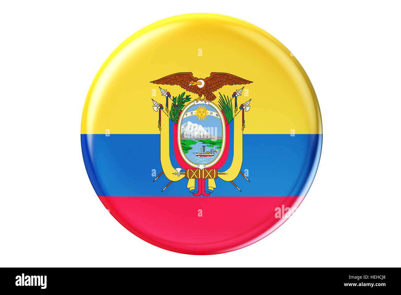 Badge avec drapeau de l'Equateur, rendu 3D isolé sur fond blanc Banque D'Images