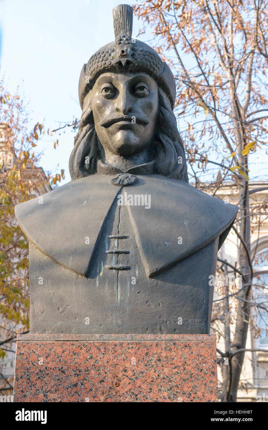 Statue buste Vlad Tepes Dracul aussi connu comme Dracula Banque D'Images