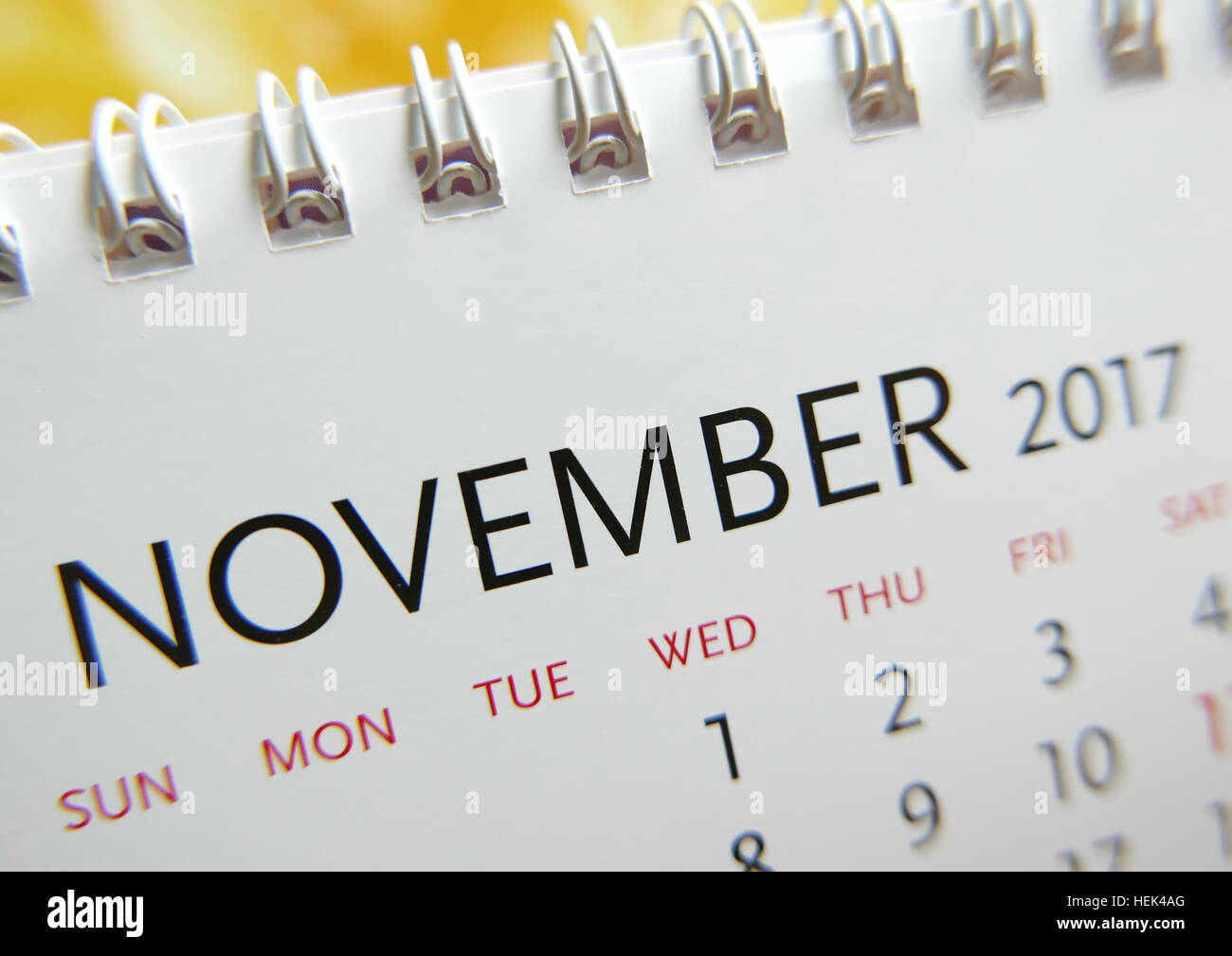 Fermer le calendrier de novembre 2017 Banque D'Images