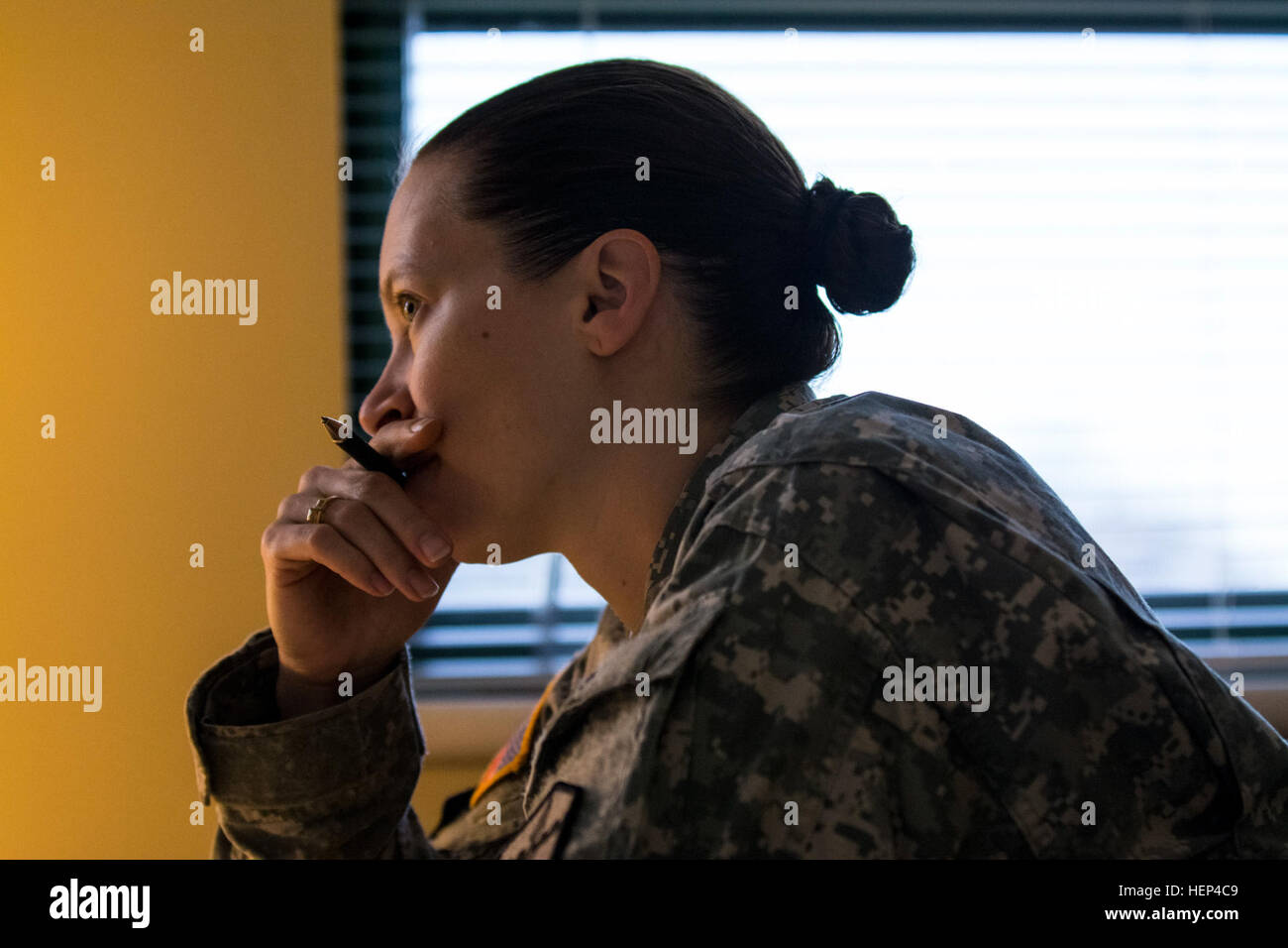 Premier Sgt. Raquel Steckman est la première femme dans l'Armée nommé pour une compagnie de génie de combat comme un premier sergent, maintenant avec la 374e compagnie du Génie (le Sapeur), dont le siège social est situé à Concord, Californie (États-Unis Photo de l'armée par le Sgt. 1re classe Michel Sauret) soufflant les barrières, femme premier sergent prend charge de combat engineer company 150207-A-TI382-284 Banque D'Images
