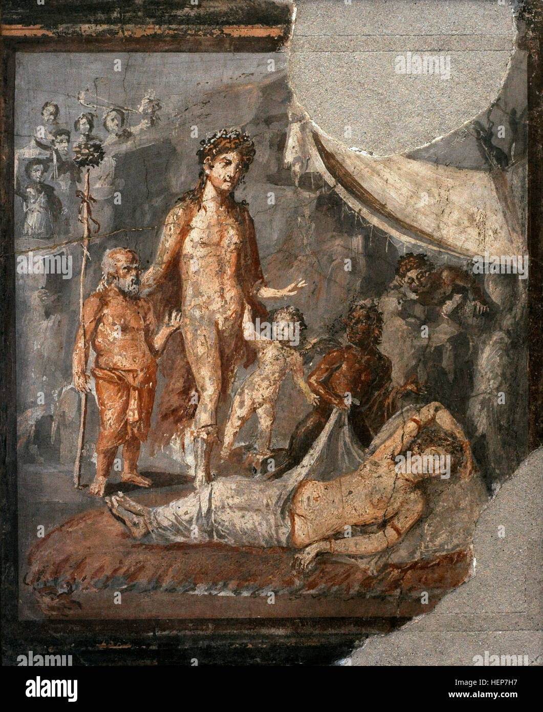 Fresque romaine. Dionysos découvrant la Ariane endormie. Maison de Marco Lucrezio. Pompéi, 1er siècle avant JC. Musée Archéologique National, Naples. L'Italie. Banque D'Images