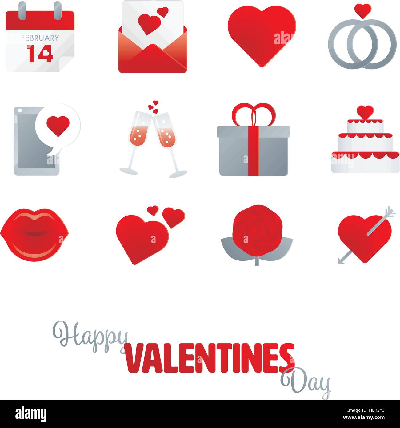 Ensemble de douze Valentines Day, l'amour et la passion des icônes Illustration de Vecteur