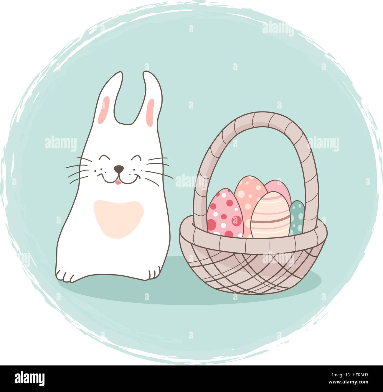 Carte de Pâques décoratifs avec lapin et panier. Vector illustration. Illustration de Vecteur