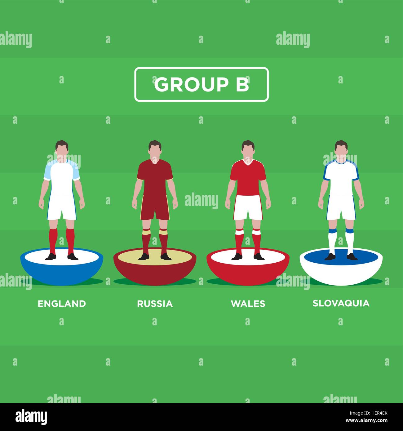 Baby-foot (soccer) joueurs, la France l'Euro 2016, groupe B. Editable vector design. Illustration de Vecteur