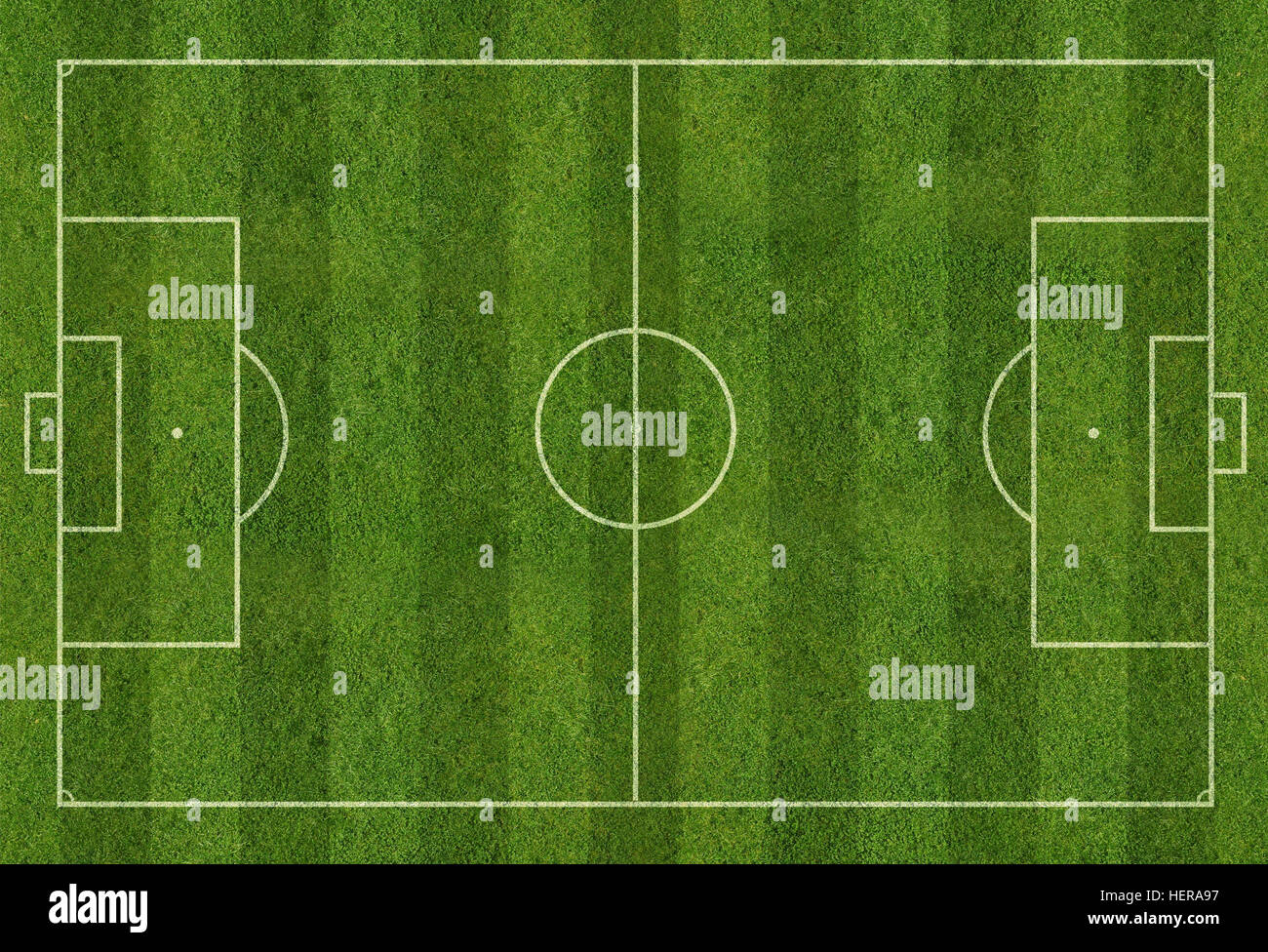Internationales Fussballfeld mit Rasen und Linien, Plan von oben Banque D'Images