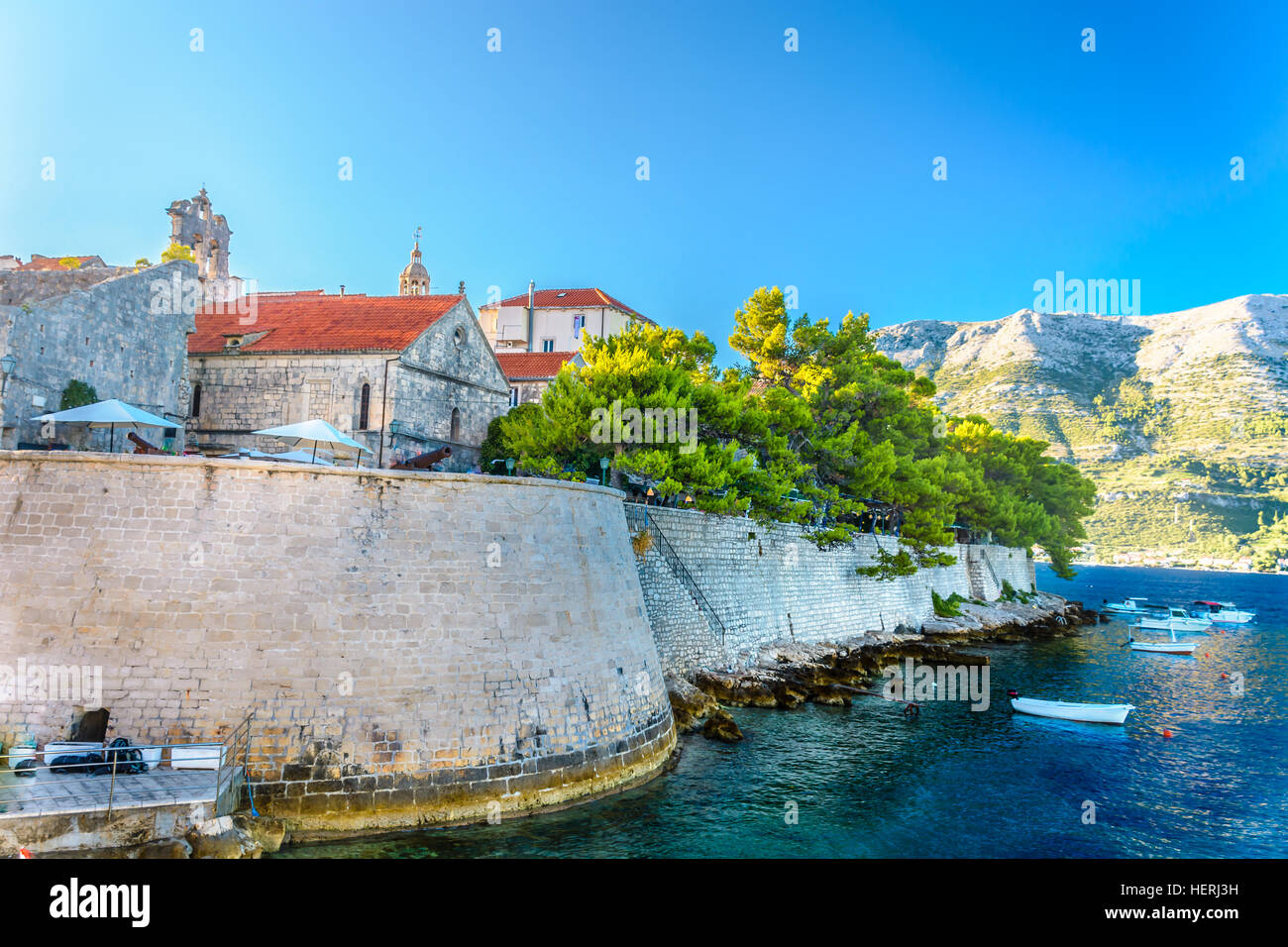 La ville de Korcula vue côtières en Croatie, les destinations de voyage. Banque D'Images