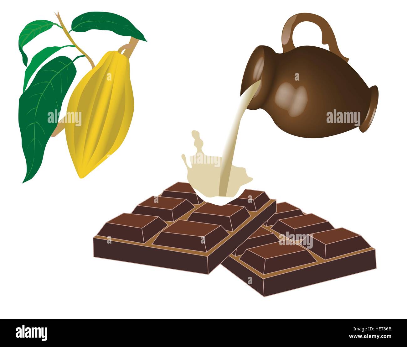Barre de chocolat au lait et verseuse. Illustration vecteur de couleur. Illustration de Vecteur
