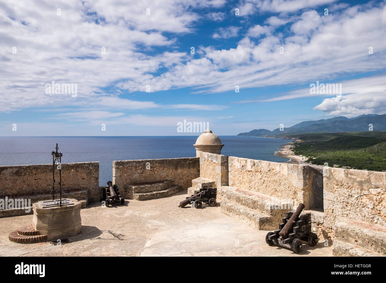 Vue depuis le Castillo de San Pedro de la Roca del Morro, Santiago de Cuba, Cuba Banque D'Images