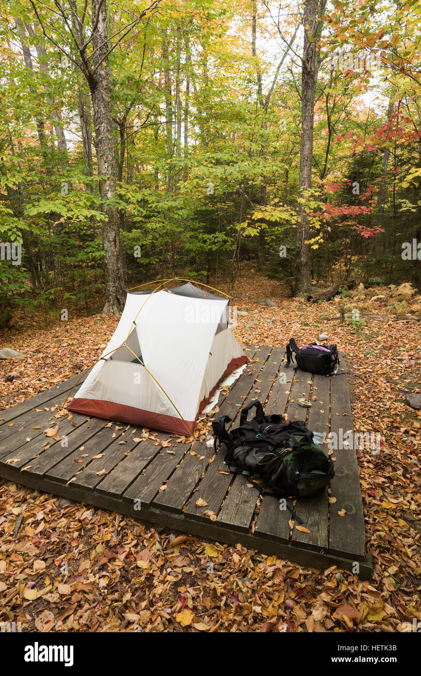 La plate-forme de tente à l'étang de Little Rock, Green Mountain National Forest, Vermont. Banque D'Images