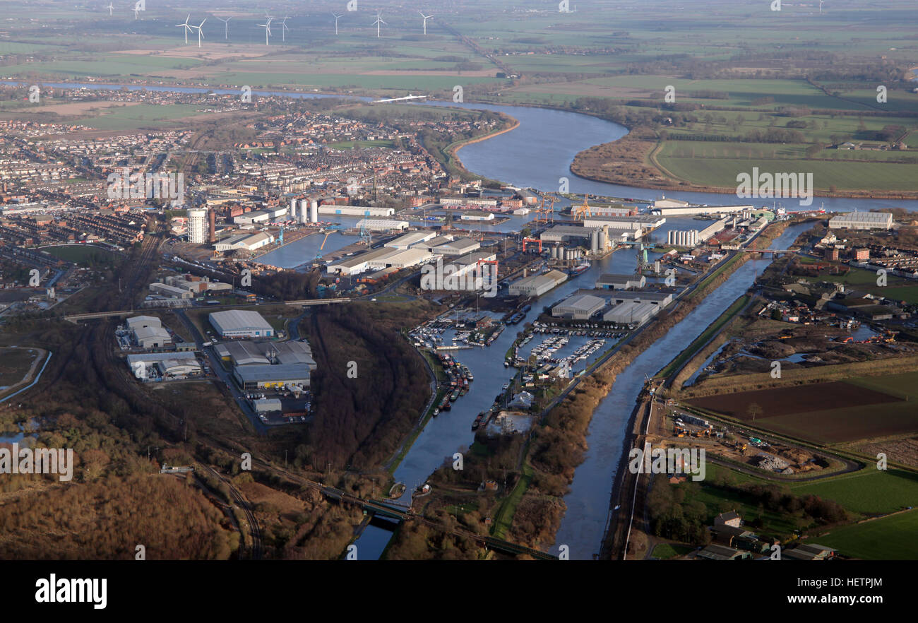 Vue aérienne de l'East Yorkshire town port de Goole, UK Banque D'Images