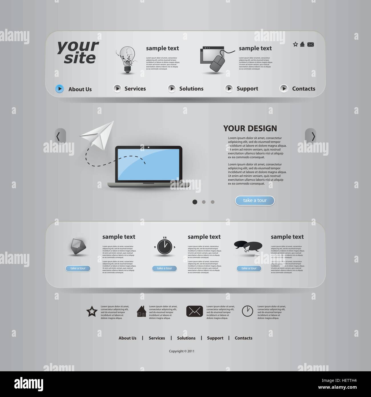 Site Web moderne abstrait coloré concept Creative Design Template Layout avec ordinateur mobile, avion en papier Illustration de Vecteur