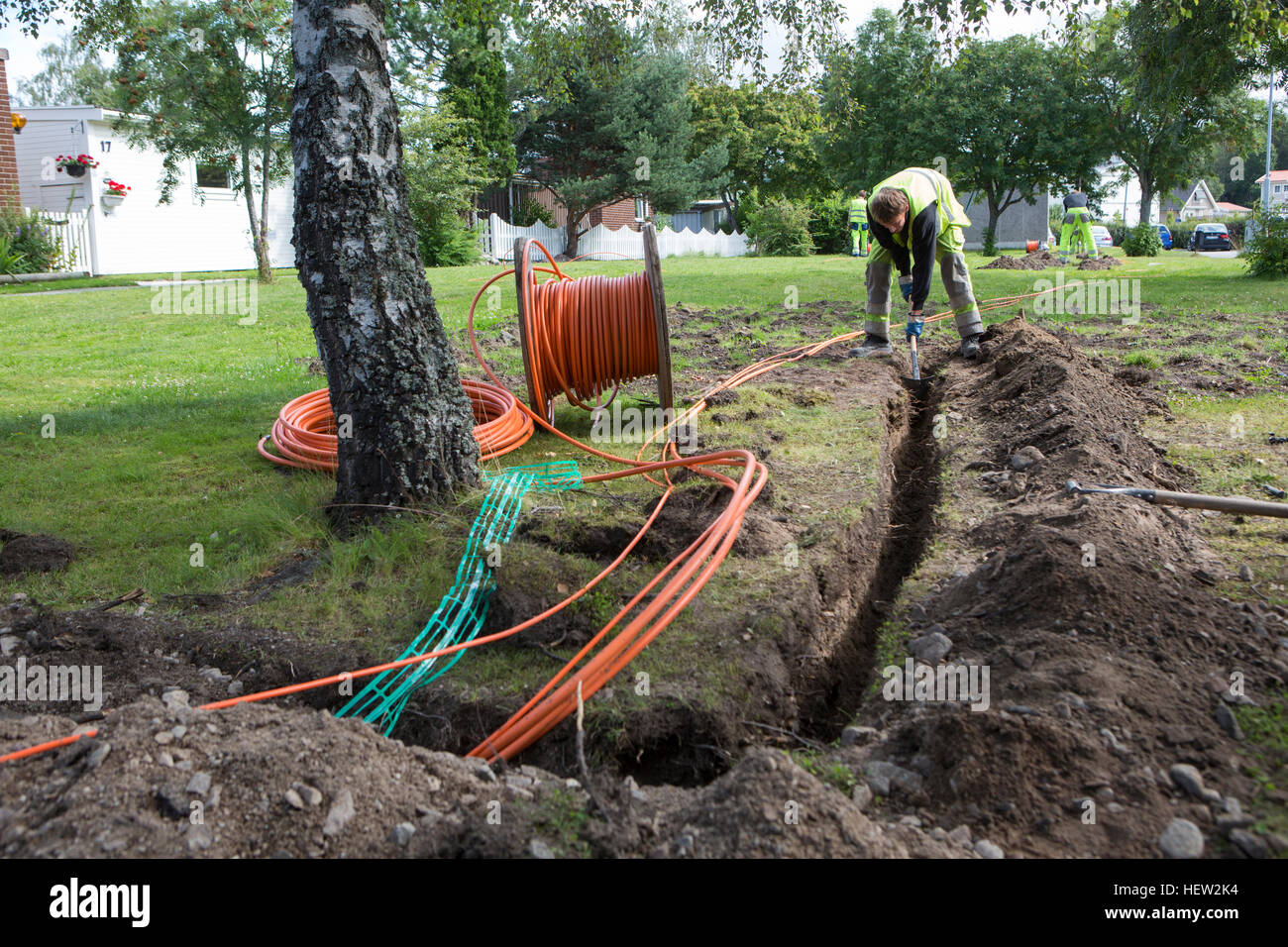 L'installation de la fibre et de l'Internet. Banque D'Images