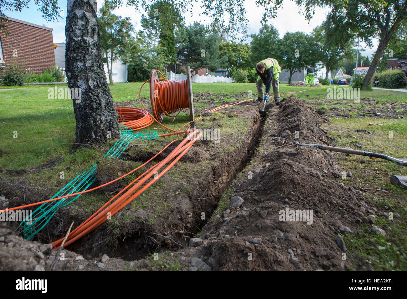 L'installation de la fibre et de l'Internet. Banque D'Images