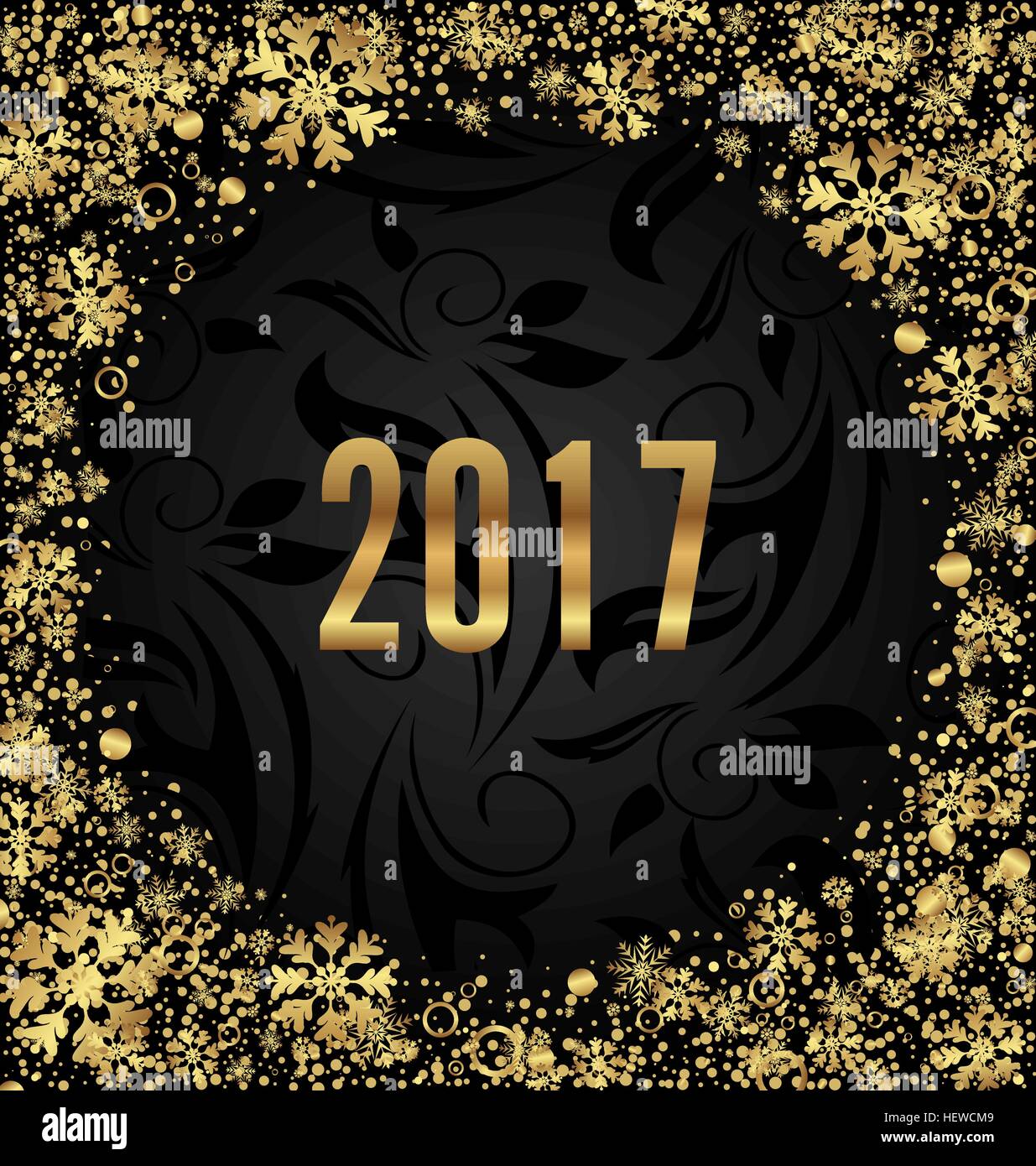 Frontière avec Cool Illustration Décoration Flocons d'or sur fond noir pour la Bonne Année 2017 - Vector Illustration de Vecteur